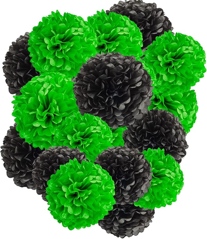 Capesaro Black Green Tissue Paper Pom Poms by Capesaro