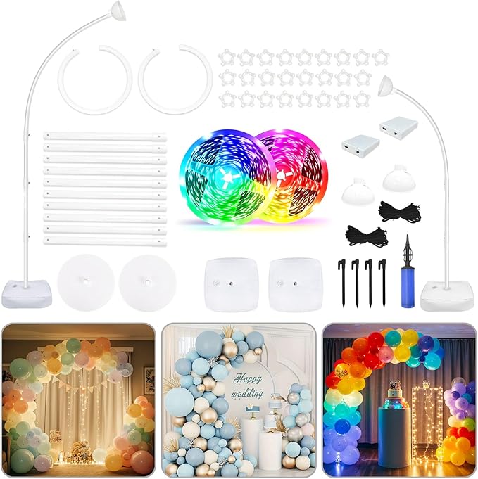 AerWo Lighted Balloon Arch Kit 8.2FT & 6FT, Free Bending Top Half Balloon Arch by AerWo