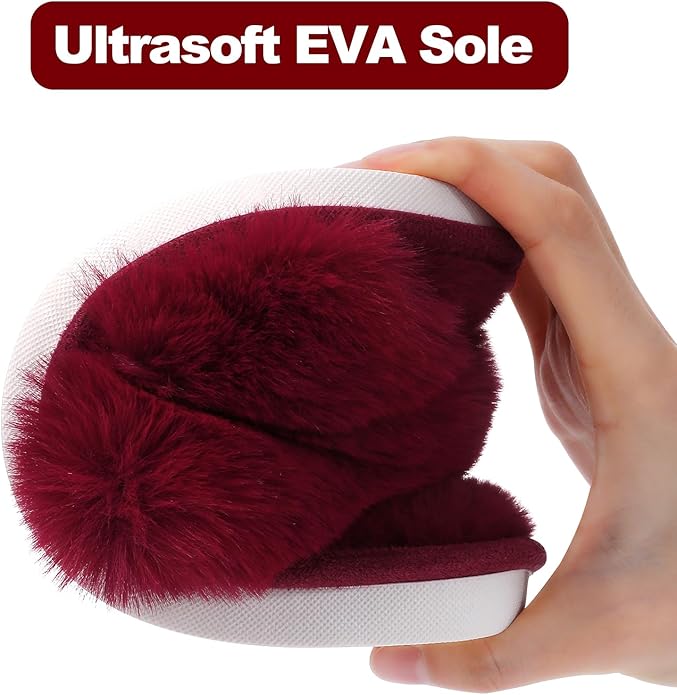 Evshine Women's Fuzzy Slippers Cross Band Memory Foam House Slippers Open Toe - Image 3
