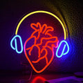 Heart With Headphone Neon Sign USB Power Music Heart Neon Light Dimmable Music by JLEWUINH
