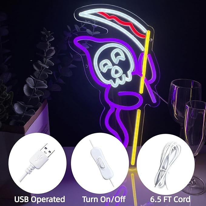 Grim Reaper Neon Sign Halloween, USB Halloween Neon LED Light - Image 6