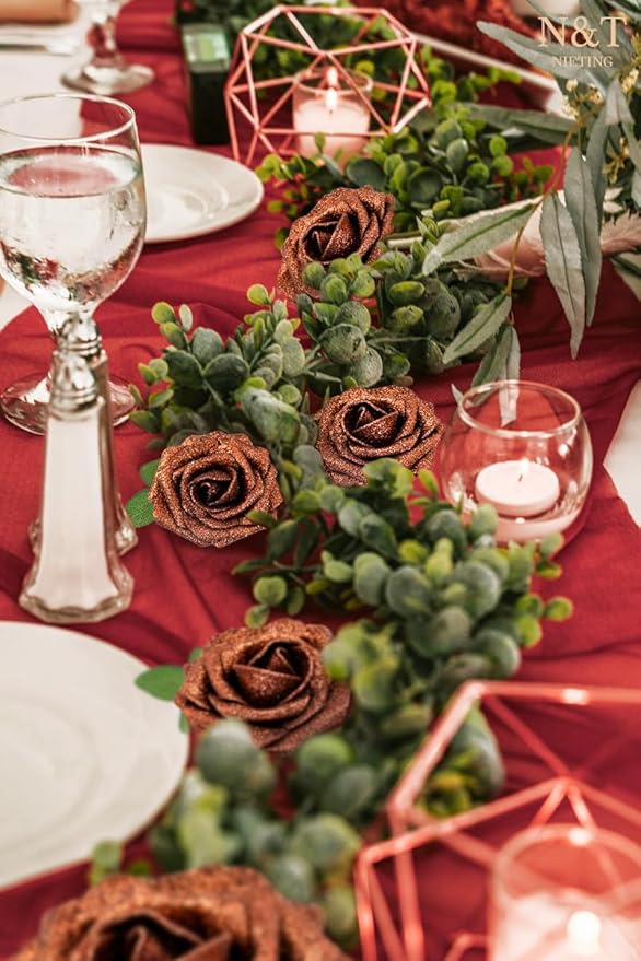 N&T NIETING Artificial Flowers Brown Glitter Flowers Foam 25pcs Roses Real - Image 2