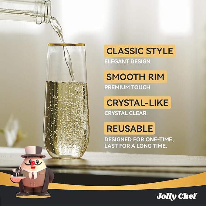 JOLLY CHEF 36 Pack 9 Oz Plastic Champagne Flutes - Image 4