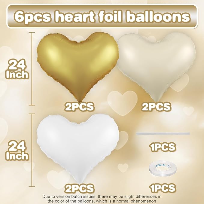 White Gold Heart Balloons, 24Inch Large Cream White Heart foil Balloon - Image 2