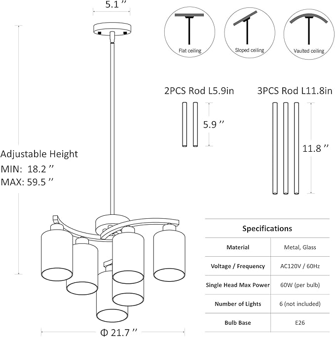 6-Light Brushed Nickel Chandeliers - Image 6