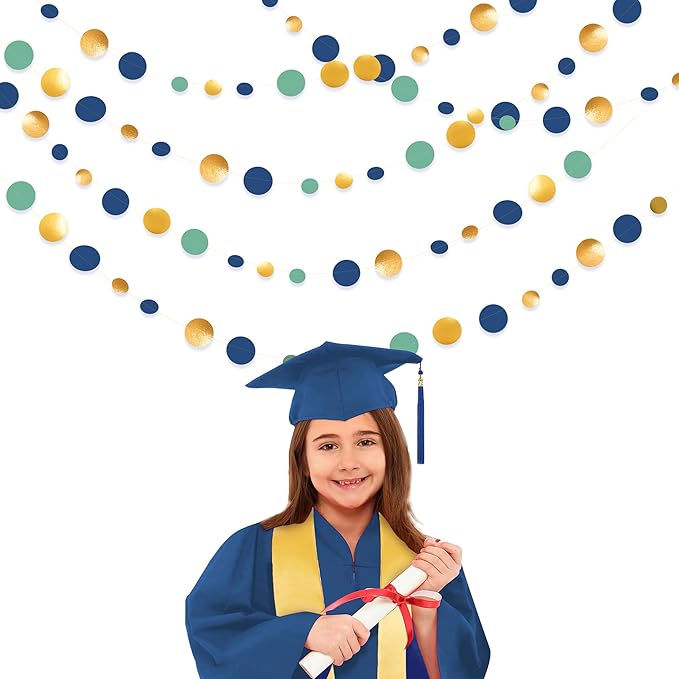 Blue Gold Green Decorations Circle Dots Garland Metallic Gold Navy Blue - Image 7