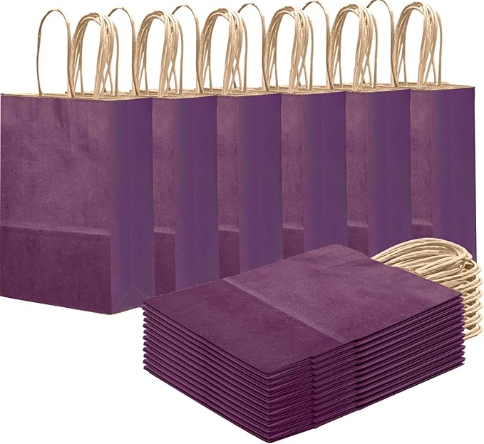 qiqee Aubergine Gift Bag with Handles Bulk 24Pcs Paper Bags -8.3"x6"x3. 15" by Qiqee