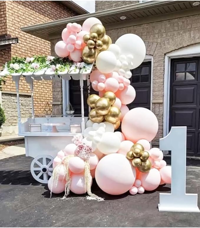Pink and Gold Balloons, 12 Inch Pink White Metallic Chrome Gold Confetti Pink - Image 6