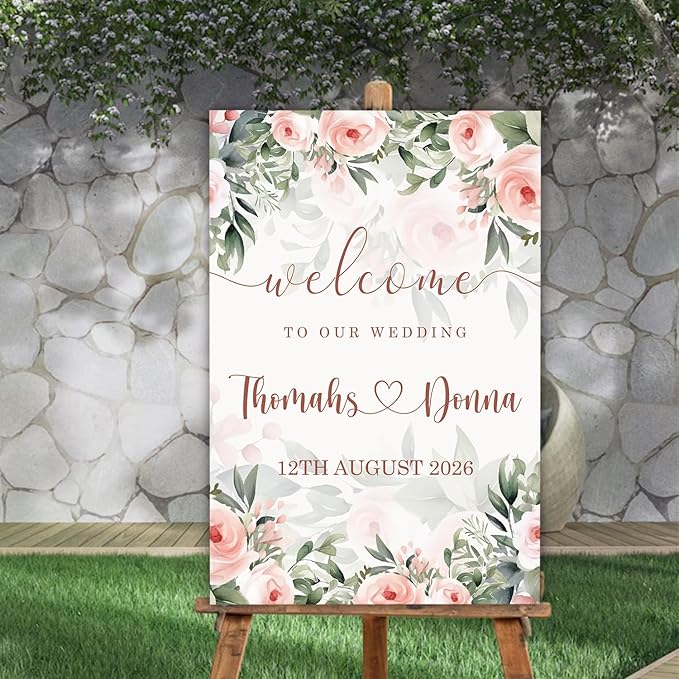 Blush Pink Rose Wedding Welcome Sign, Editable Floral Template, Gentle Modern - Image 4