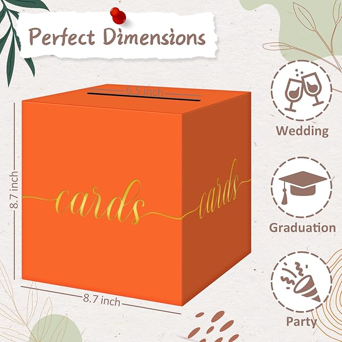 QIKSION Orange Graduation Card Box, Graduation, Wedding Reception, Baby Shower - Image 4