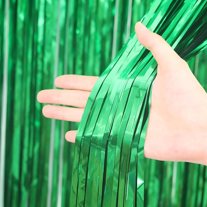 3 Pack 3.3 x 6.6 ft Green Foil Fringe Backdrop Curtains, Tinsel Streamers Party - Image 2
