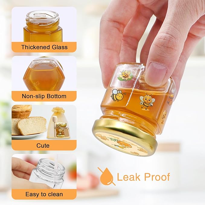 144Pcs 1.5 oz Mini Hexagon Glass Honey Jars - Image 2