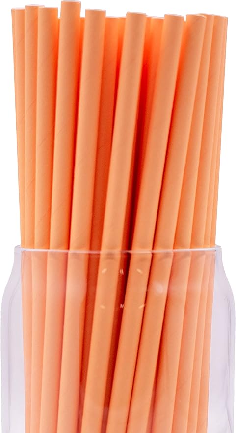 Pack of 300 Pastel Orange Biodegradable 4-Ply Paper Drinking Straws by Stephanie+Imports