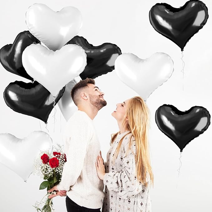 24 Inch Black White Heart Balloons - Image 5