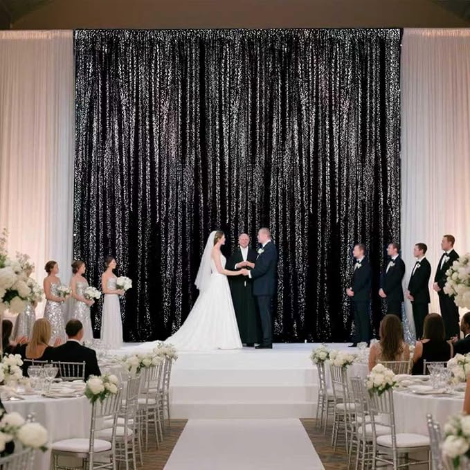 Black Sequin Backdrop Curtain 2 Pieces 2FTx8FT Glitter Photography Backdrop - Image 7