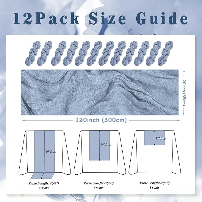 12 Pack Dusty Blue 10FT Cheesecloth Table Runner Rustic Gauze Fabric Cheese - Image 2