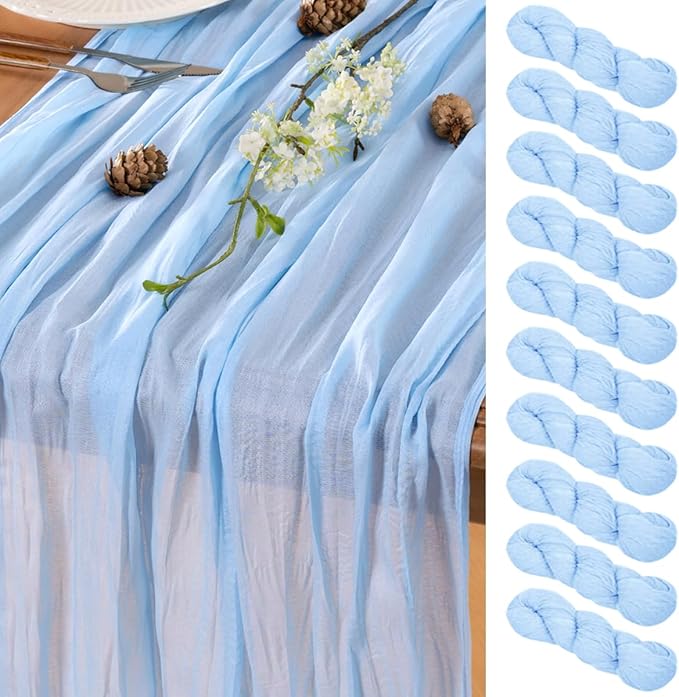 Light Blue Table Runner Cheesecloth Table Runners 10 Pack 10FT Baby Shower by LINXTAR