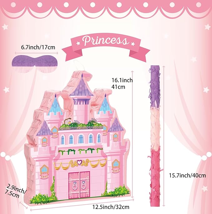 Princess Castle Pinata for Girl Birthday Party Supplies Pink Decorations Fairy - Image 3