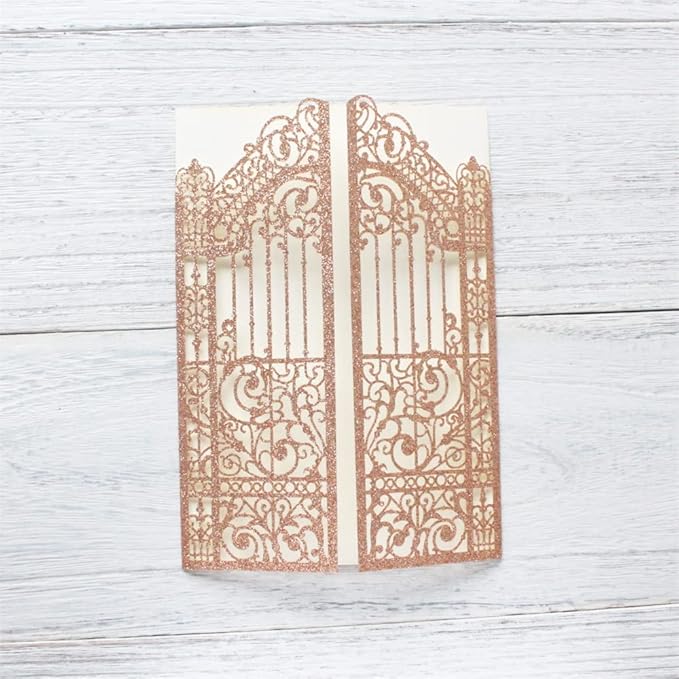 Glittery Hollow Rose Gold Invitations Gate Design - Image 4