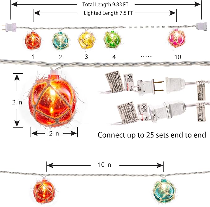 Nautical Fishing Float String Lights, Beach Themed Buoy Lights Set of 10 - Image 6