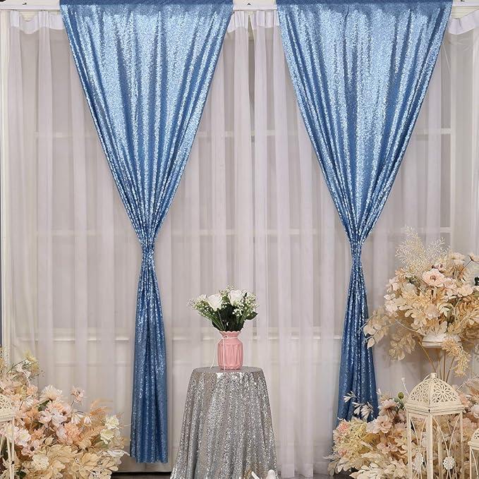 Poise3EHome 2Pcs 3Ft x 8Ft Baby Blue Sequin Backdrop Curtain, Glitter - Image 5