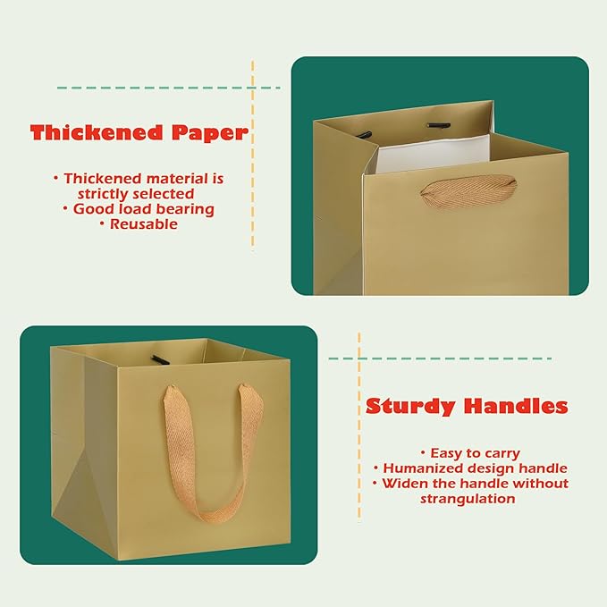 ADIDO EVA Gold Square Gift Bags Small Size Square Bottom Paper Bags - Image 3