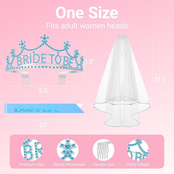 3Pcs Bride to Be Crown with Sash and Veil - Image 2