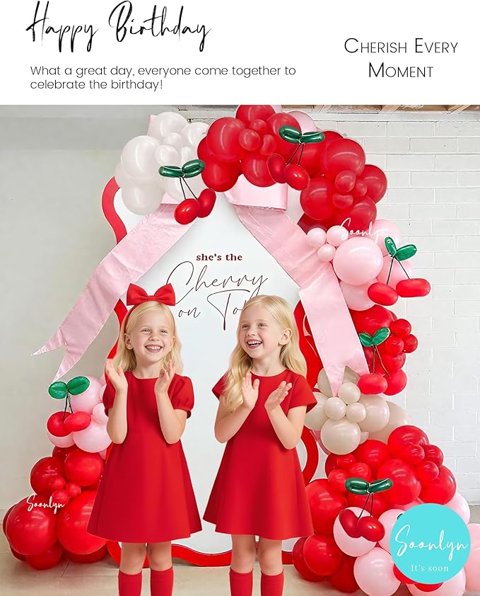 Soonlyn Cherry Balloons Arch kit 200Pcs 12In Cherry Birthday Decorations Red - Image 7