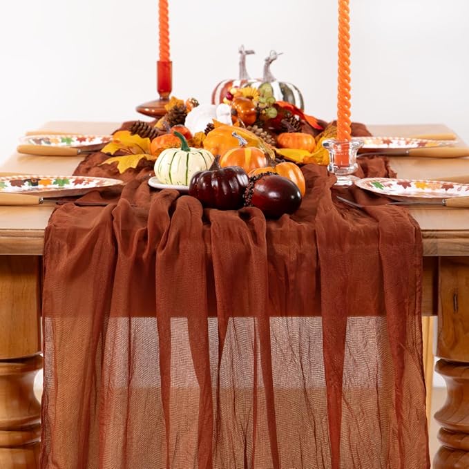 Terracotta Cheesecloth Table Runner 6 Pack Fall Burnt Orange Cheese Cloth Table - Image 2