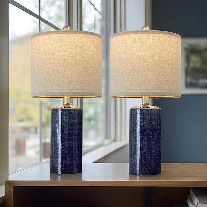 20.25/inch Modern Ceramic Table lamp Set of 2 Small Farmhouse Bedside lamp Dark - Image 7