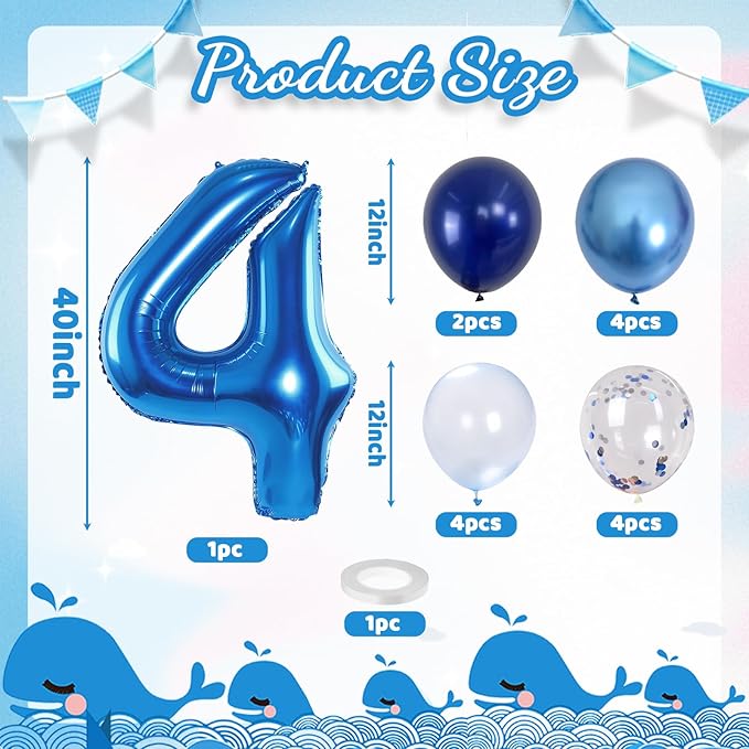 Number 4 Balloon Pastel Blue for kids, XXL 4th Birthday Decor Foil Balloon Dark - Image 2