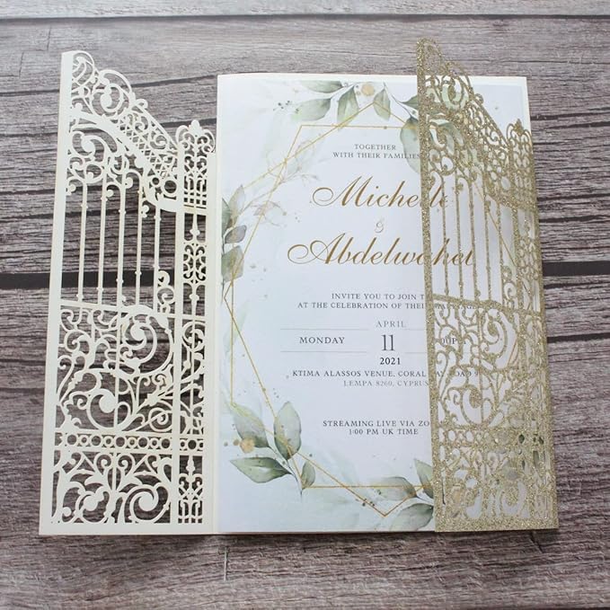 MillaSaw Glittery Gold Gate Laser Cut Invitation Card - Image 5