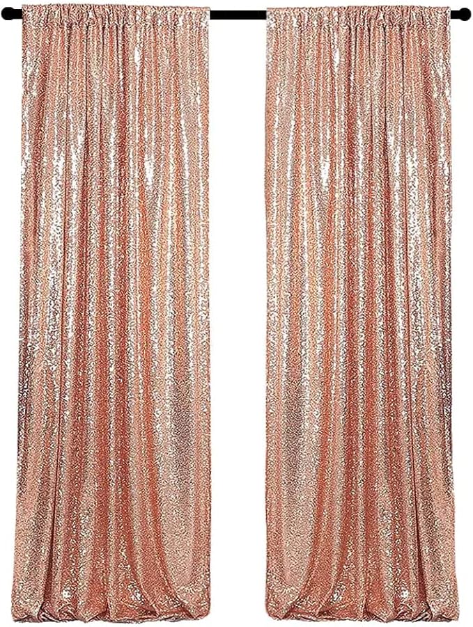 Rose Gold Sequin Backdrop Curtains 2FTx8FT 2 Panels Sparkly Background Drapes by HMQIANG