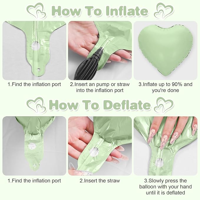 Sage Green Heart Balloons, 18Inch Pastel Green Helium Polyester Film Balloon - Image 7