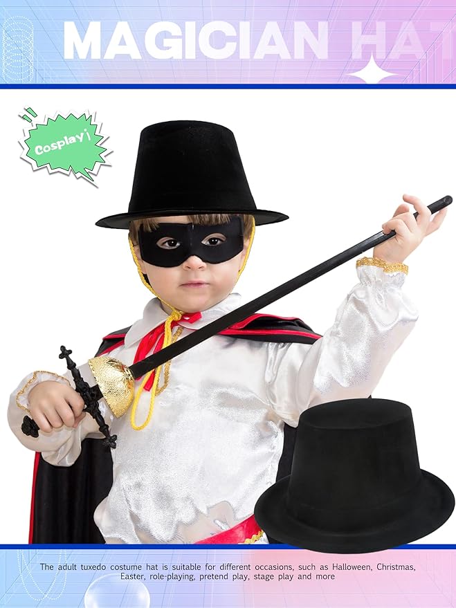 8 Pack Kids Plastic Top Hat Black Magician Hat Party Top Hat - Image 5