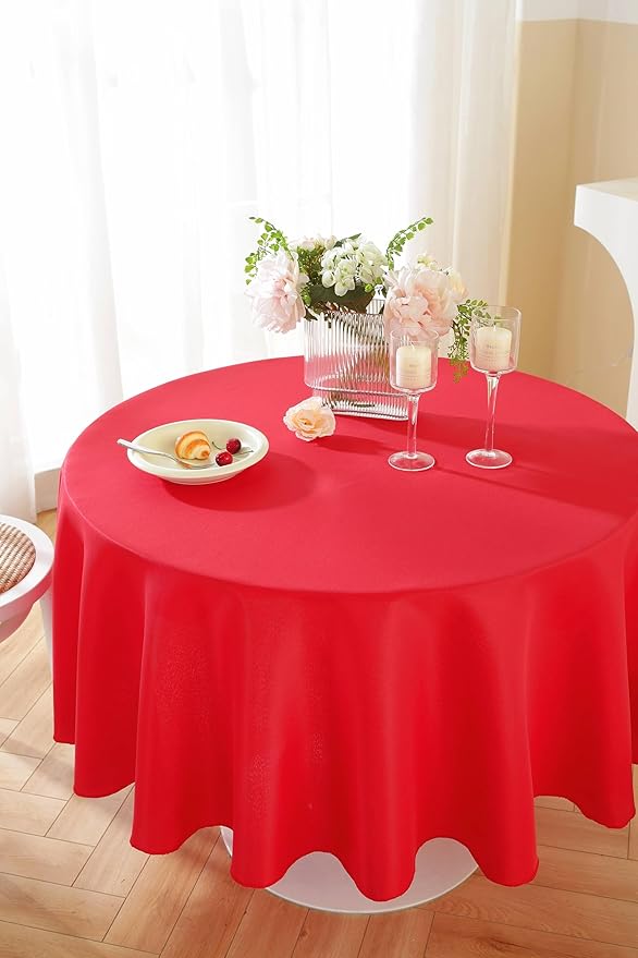 Craft And Party Round Tablecloth, 70 Inch Red Tablecloth, Polyester Fabric - Image 5