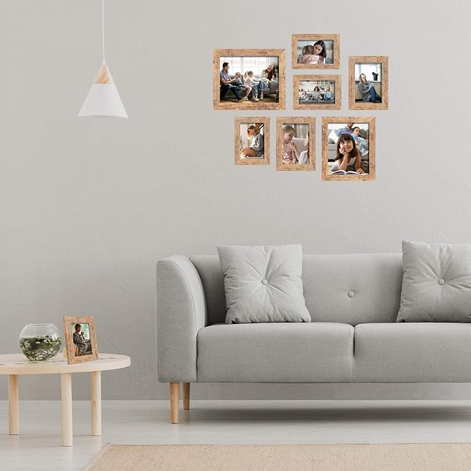 8.5x11 Picture Frame Set of 4, High Definition Real Glass Rustic Brown Frame - Image 6
