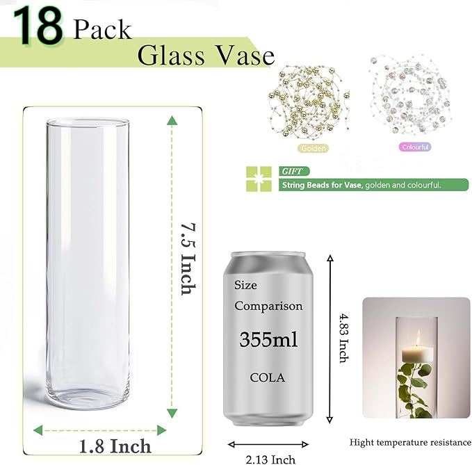 Glass Vase 18pcs Glass Cylinder Vases - Image 2