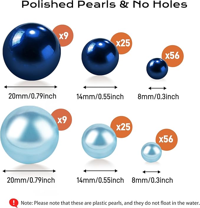 180PCS Navy & Light Blue Beads for Centerpieces Vases, No Hole Polished Pearl - Image 2