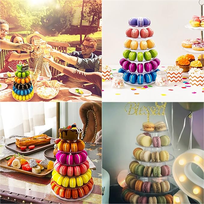 6 Tiers Round Macaron Tower Stand Plastic Cake Stand Macaron Display Rack - Image 7