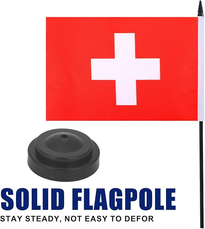 Switzerland Desk Flag 12" Solid Pole Deluxe Set Swiss Flags Banner Mini Small - Image 3