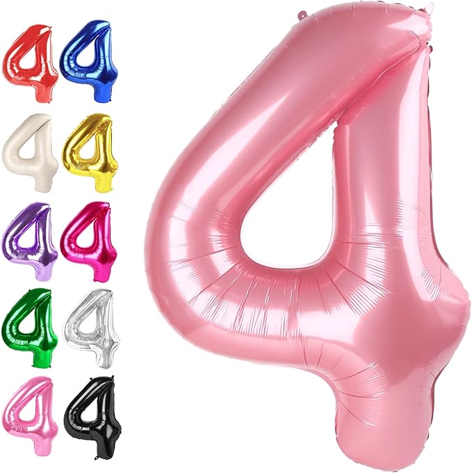 40 Inch Pearlescent Pink Large Number 4 Balloons, Giant Foil Number Four 14 24 by Upgesy