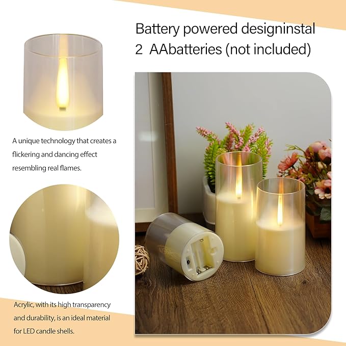 Flameless LED Candles, Upgraded Realistic Flickering Pillar Battery Operated - Image 3