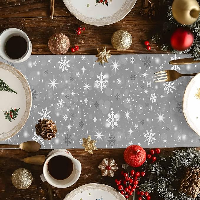 Christmas Snowflakes Cotton Linen Table Runner - Image 6