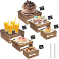 6 Pcs Buffet Risers with Mini Signs, Rustic Wood Cake Stands, Food Risers by Cecnamt