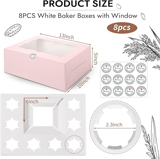 JCD 8 Packs Pink Bento Cake and Cupcake Box 1+8 Bento Box - Image 2
