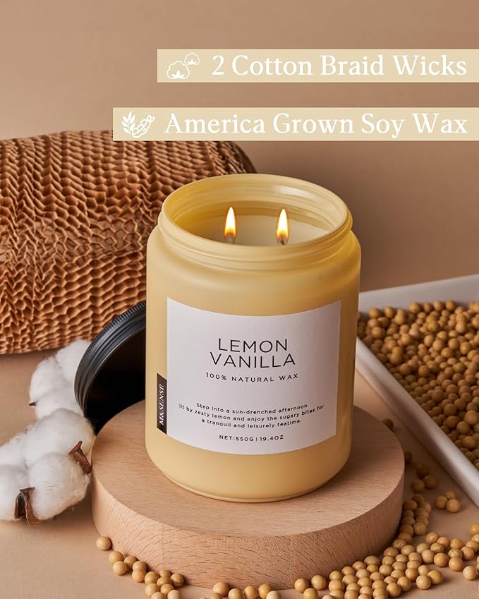 M&SENSE Candles Lemon Vanilla Scented, 19.4oz 110 Hours Long Lasting - Image 3