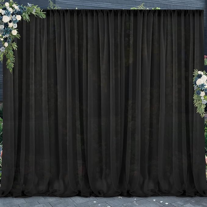 PARTISKY 10ftx10ft Black Chiffon Sheer Backdrop Curtains, Wrinkle-Free Wedding - Image 9
