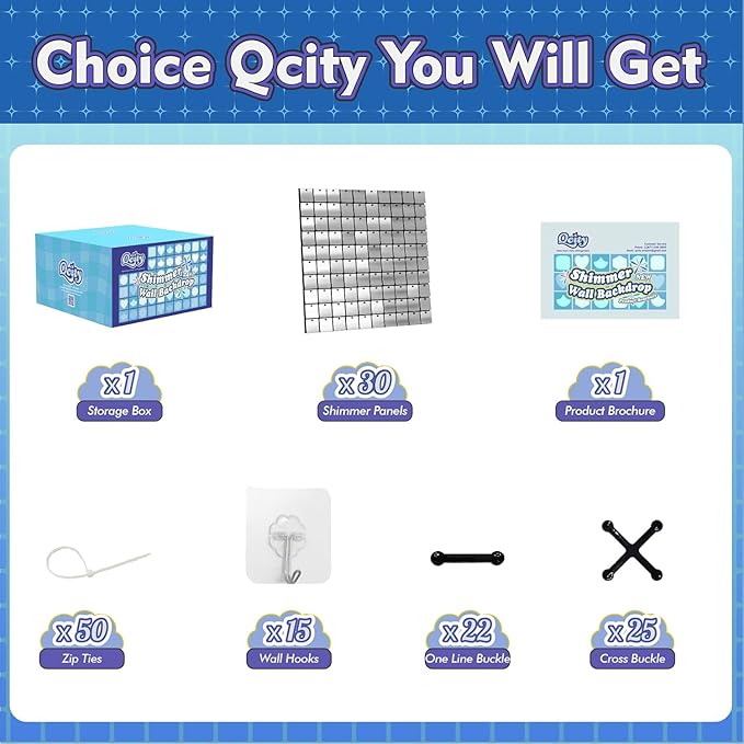 Qcity Silver Shimmer Wall Backdrop 30PCS, Square Sequin Glitter Backdrop Panel - Image 2
