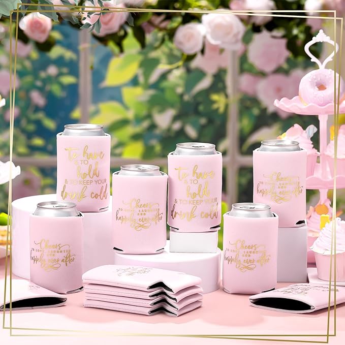 50 Pieces Pink Rose Wedding Can Cooler Bulk Engagement Party Favors - Image 2